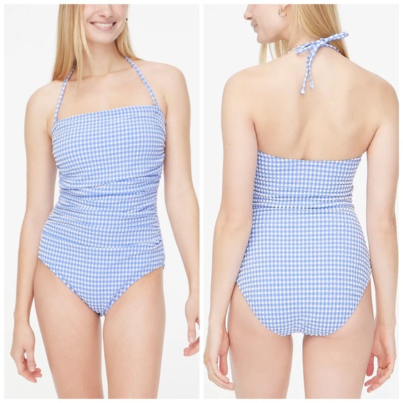 NWT • J. Crew • Gingham Seersucker One Piece Swimsuit in Blue and White - Picture 1 of 11